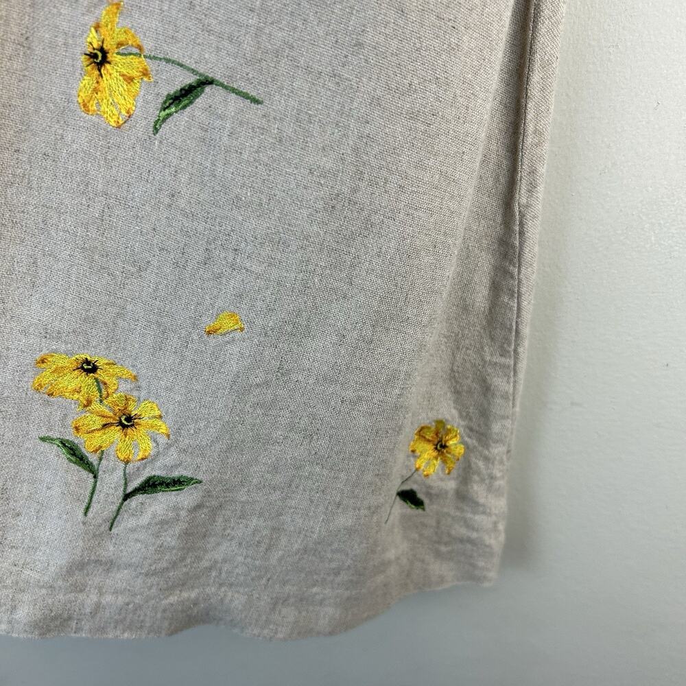 VTG National Wildlife Federation Linen Blend Skirt Yellow Floral Embroidered M - Picture 10 of 14